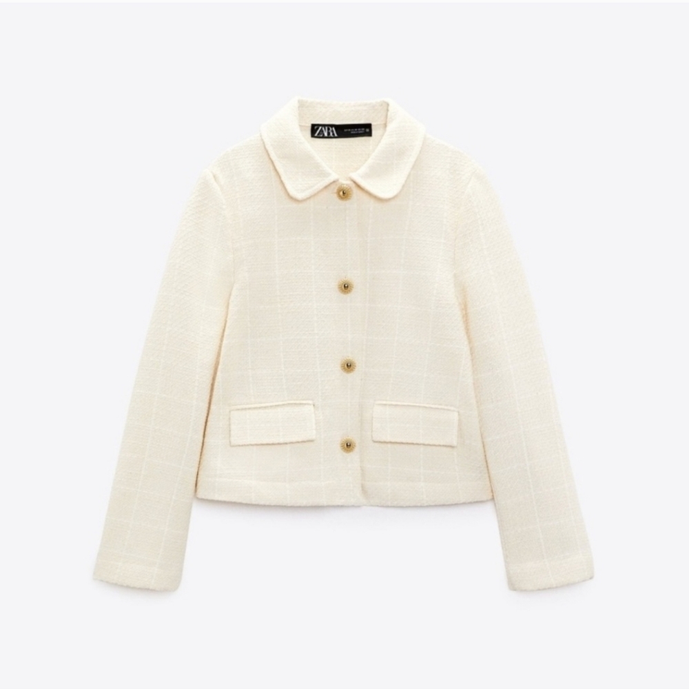 ❌️SOLD❌️TEXTURED PLAID JACKET ECRU SIZE L - Picture 5 of 8